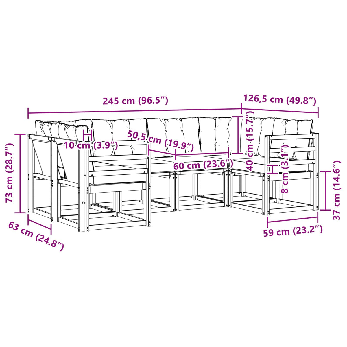 Set vanjskih sofa 6 kom. Bijela i krem Smeđa 245 x 126,5 x 73 cm