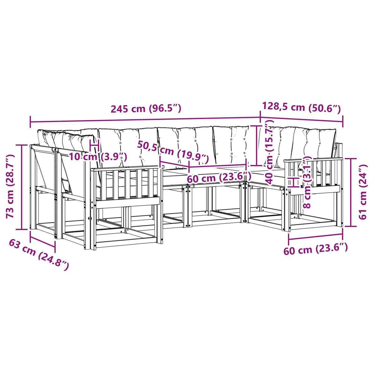 Set vanjskih sofa 6 kom. Bijela i krem Smeđa 245 x 128,5 x 73 cm
