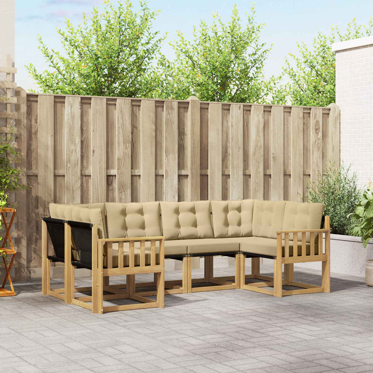 Set vanjskih sofa 6 kom. Bijela i bež Smeđa 245 x 128,5 x 73 cm