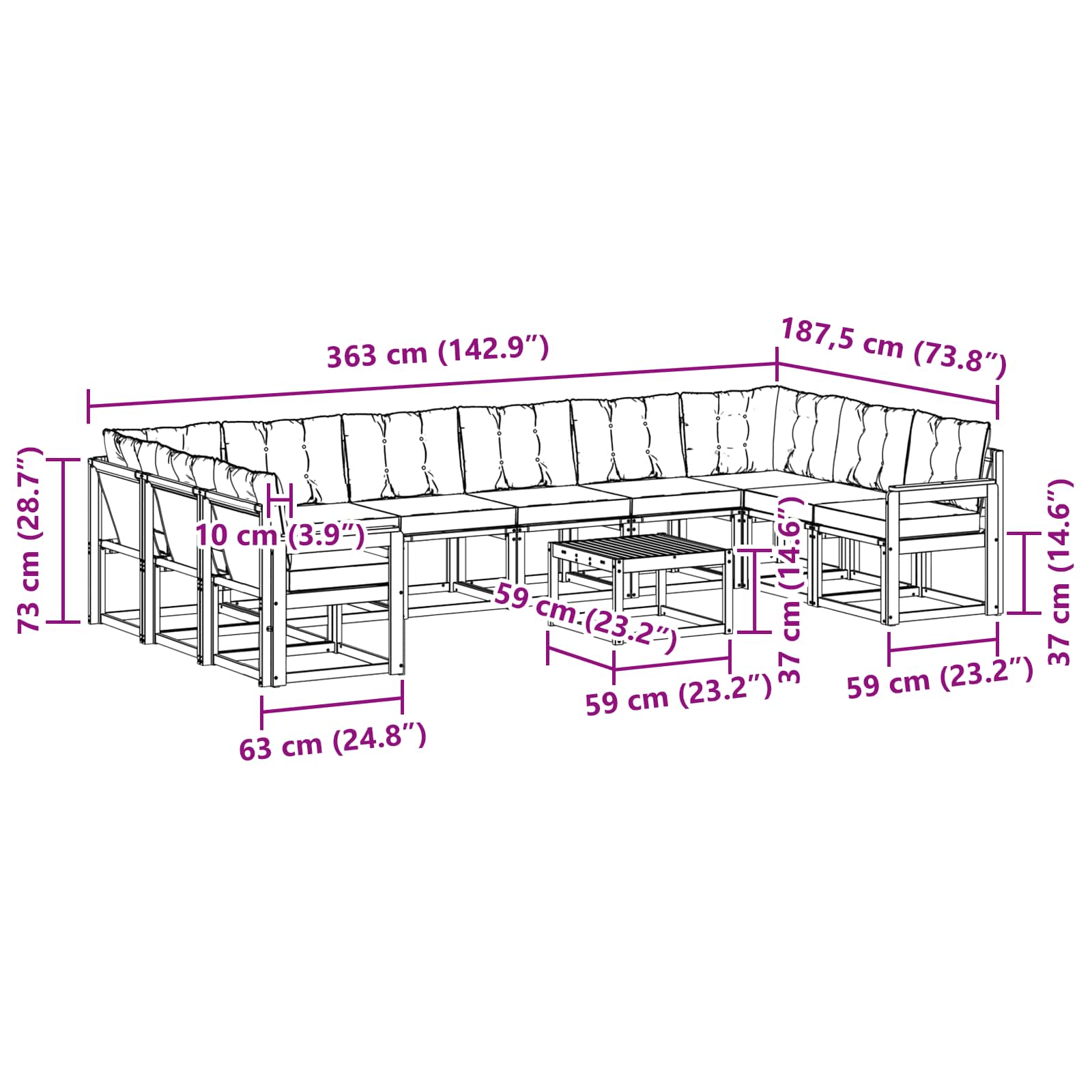 Set vanjskih sofa s jastukom 11 pcs Bijela i krem