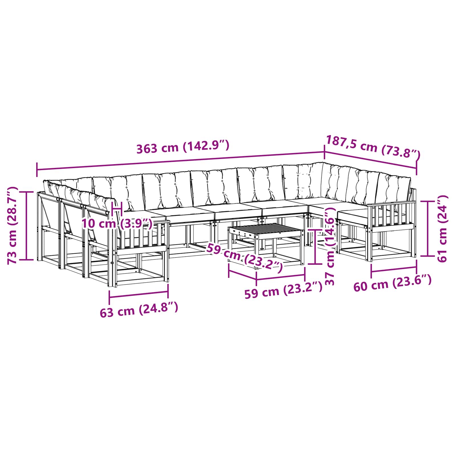 Set vanjskih sofa s jastukom 11 pcs Bijela i krem