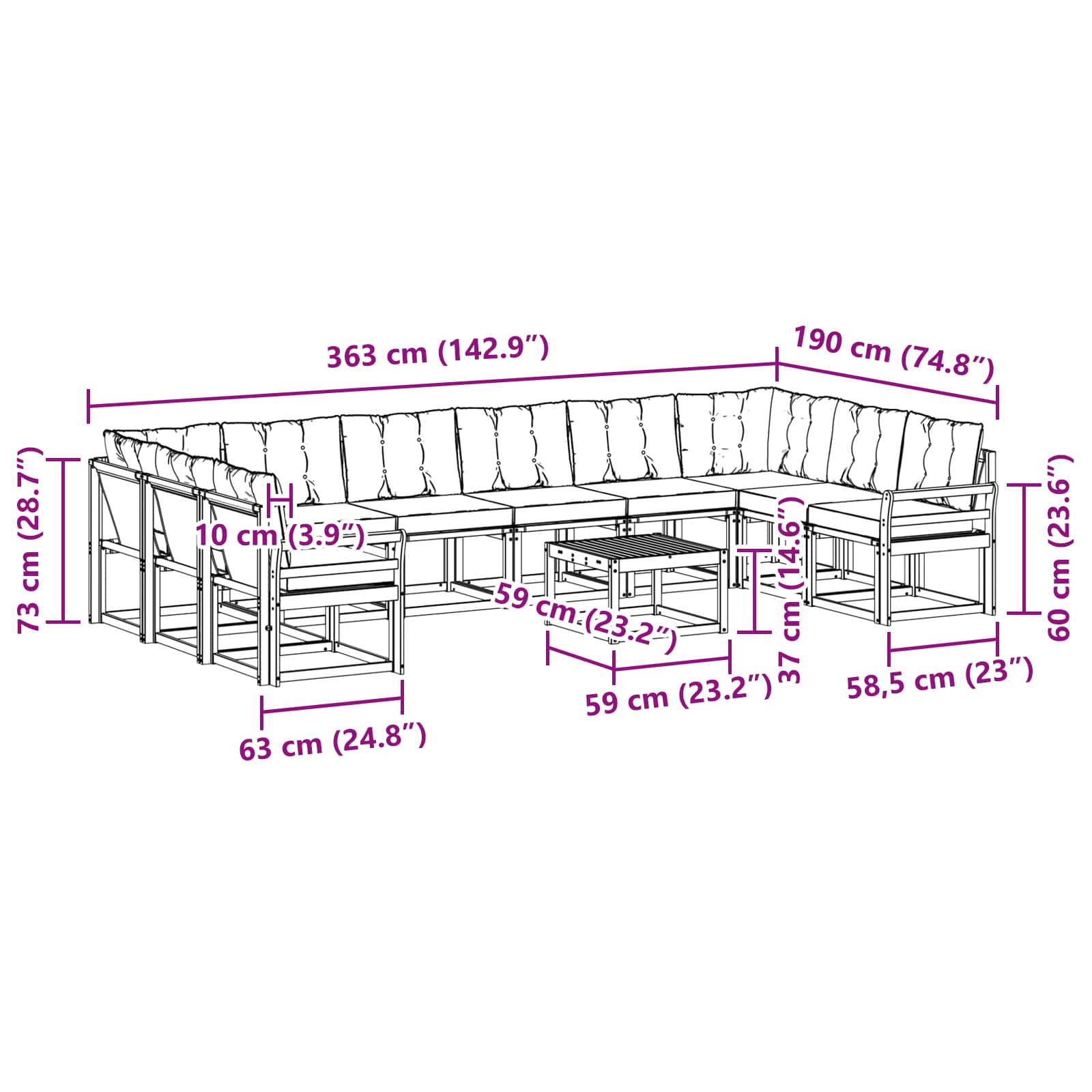 Set vanjskih sofa s jastukom 11 pcs Bijela i krem