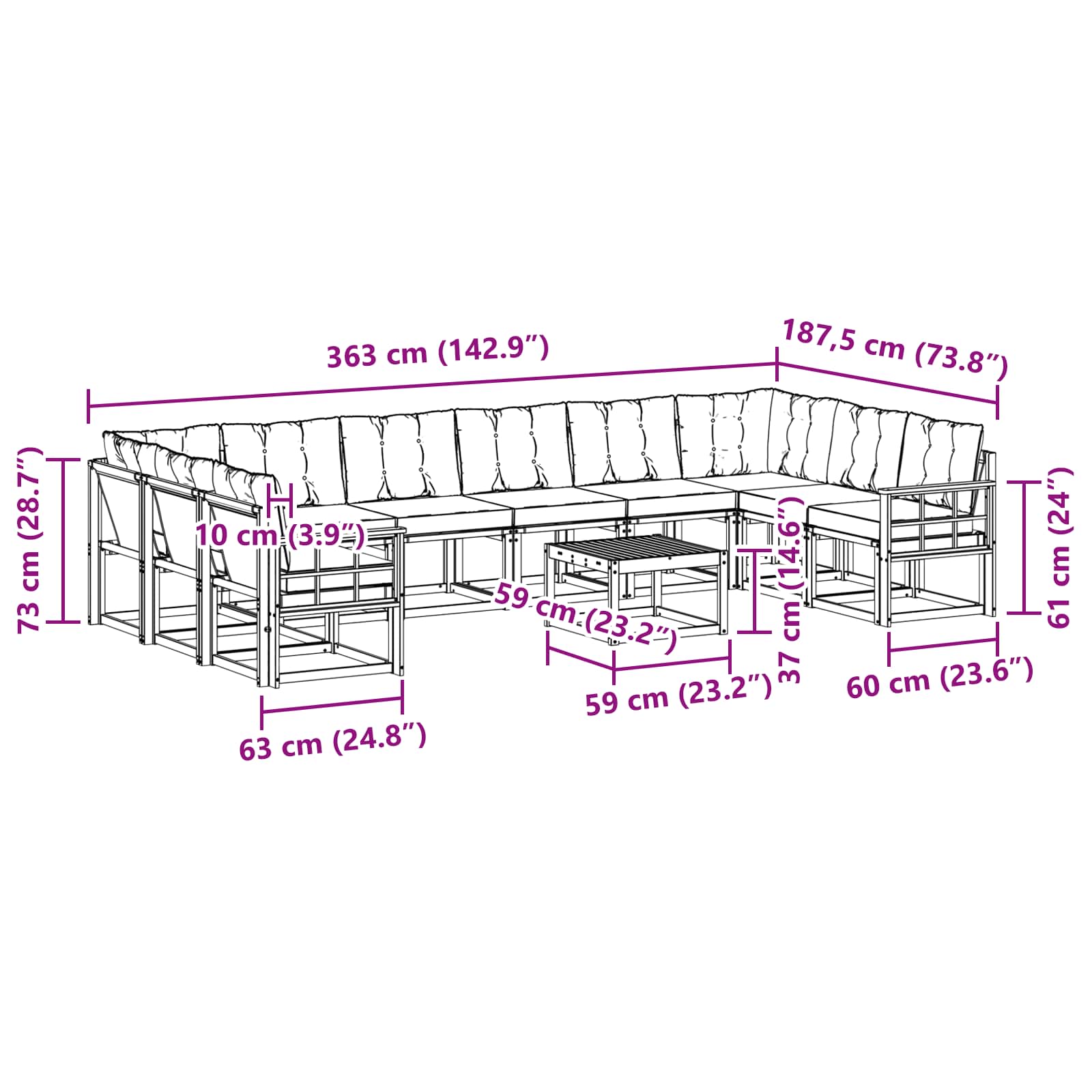 Set vanjskih sofa s jastukom 11 pcs Bijela i krem
