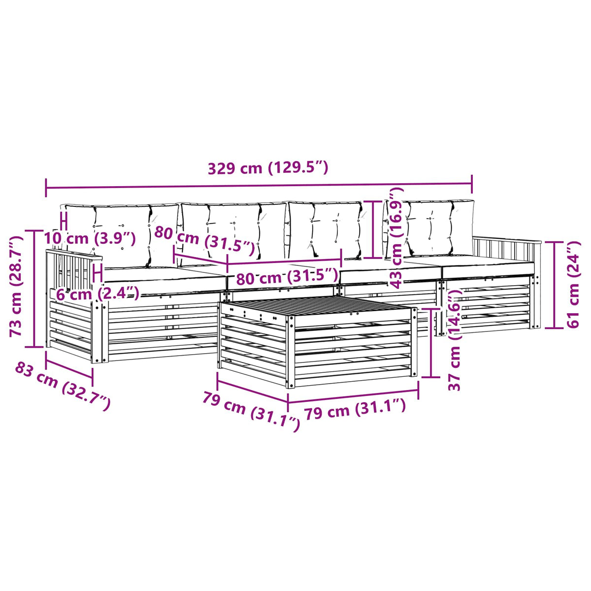 Set vanjskih sofa 5 kom. Bijela i svjetlosiva 79 x 79 x 37 cm