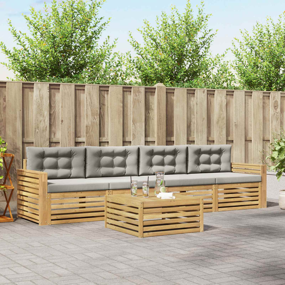 Set vanjskih sofa 5 kom. Bijela i svjetlosiva