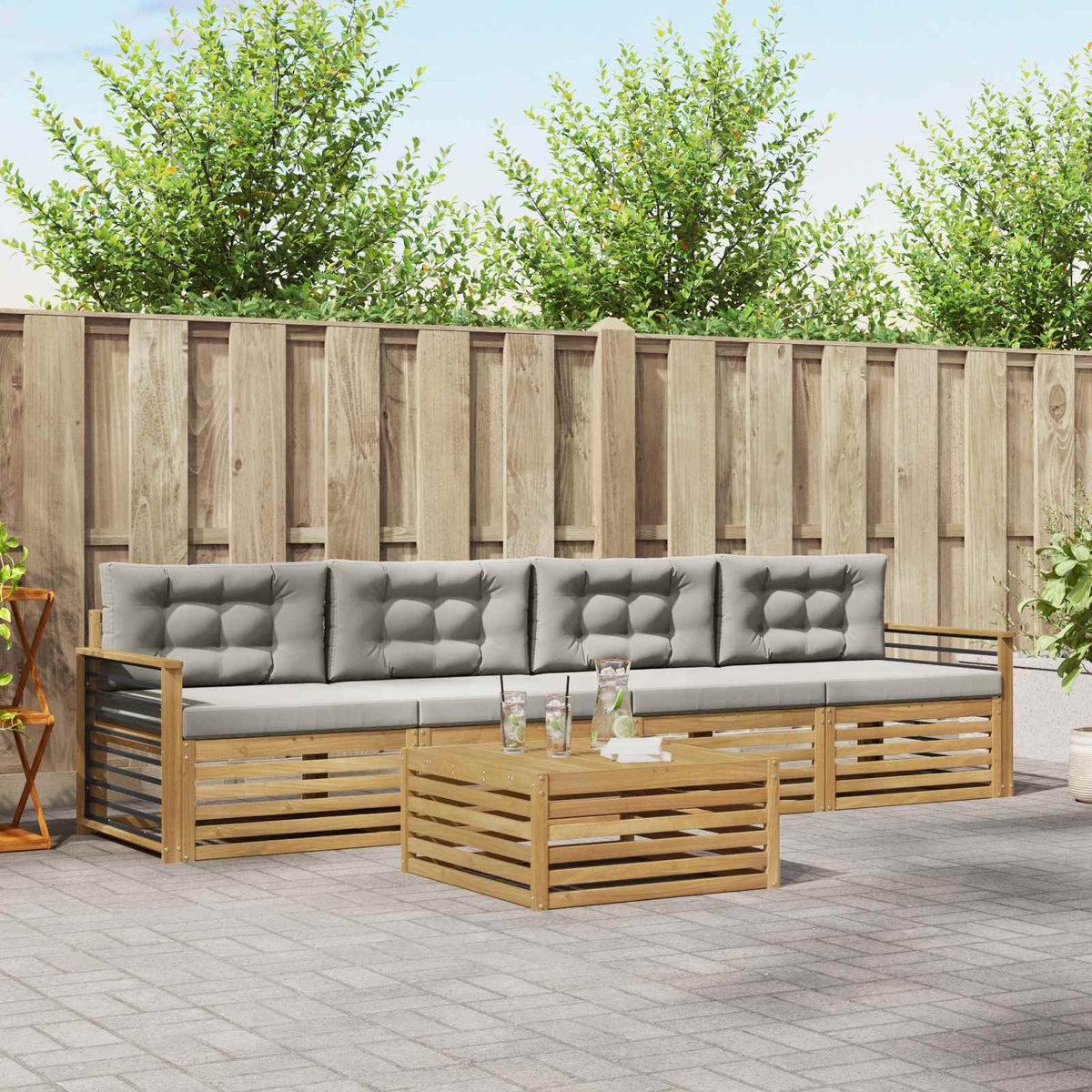 Set vanjskih sofa 5 kom. Bijela i svjetlosiva 79 x 79 x 37 cm