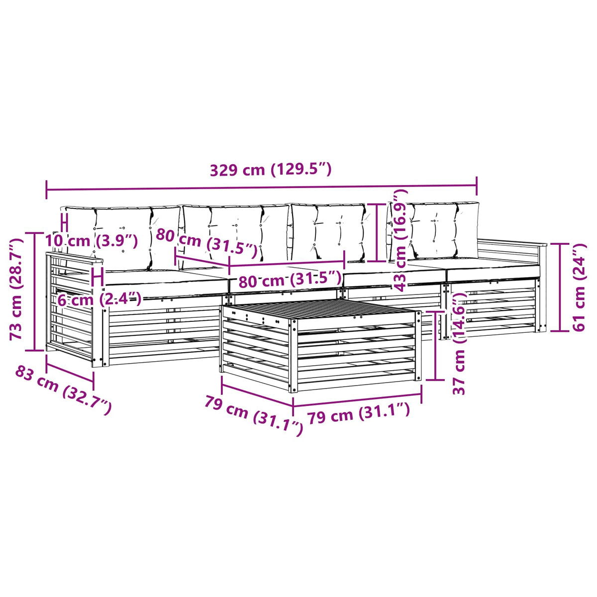 Set vanjskih sofa 5 kom. Bijela i svjetlosiva 79 x 79 x 37 cm