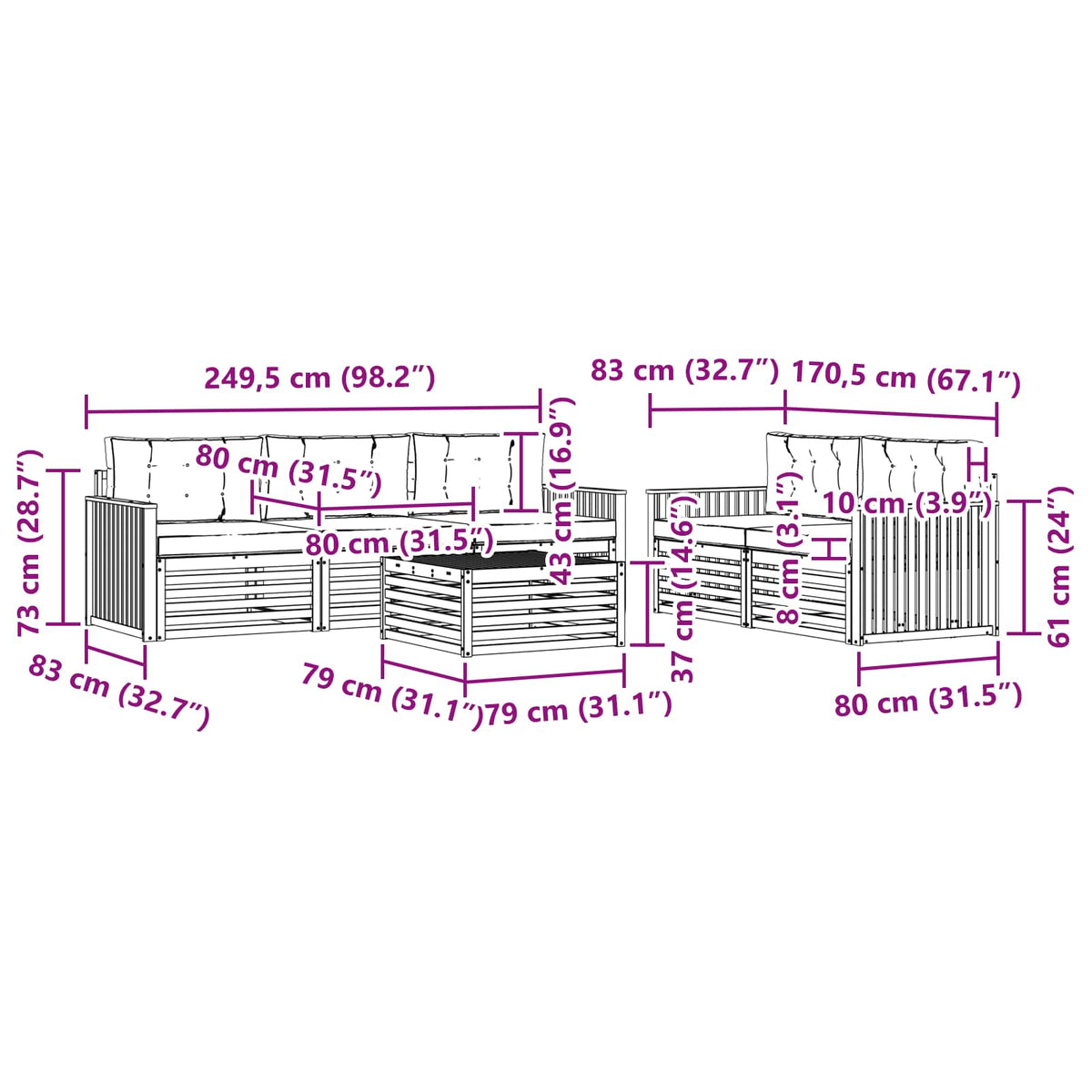 Set vanjskih sofa 6 kom. Bijela i krem