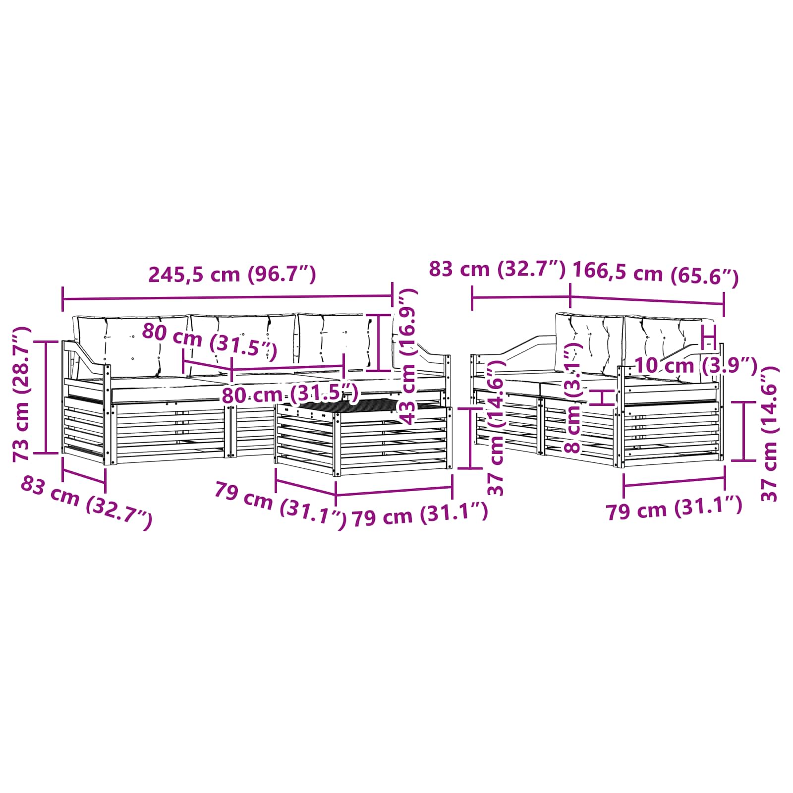 Set vanjskih sofa 6 pcs Bijela i antracit