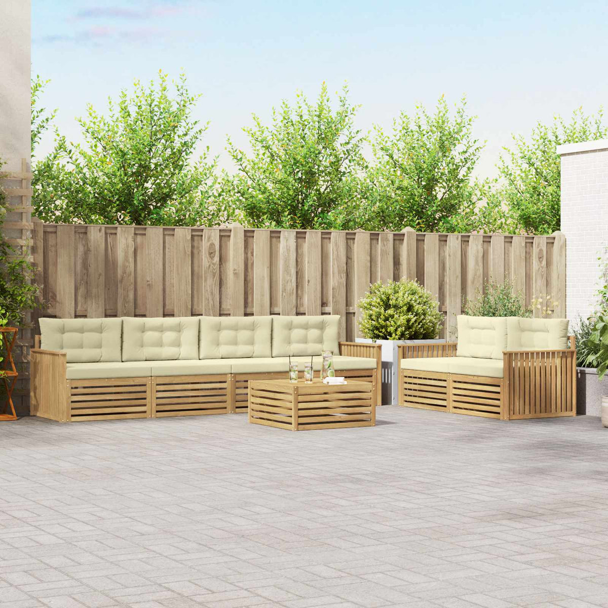 Set vanjskih sofa 7 kom. Bijela i krem Čvrsto drvo akacije