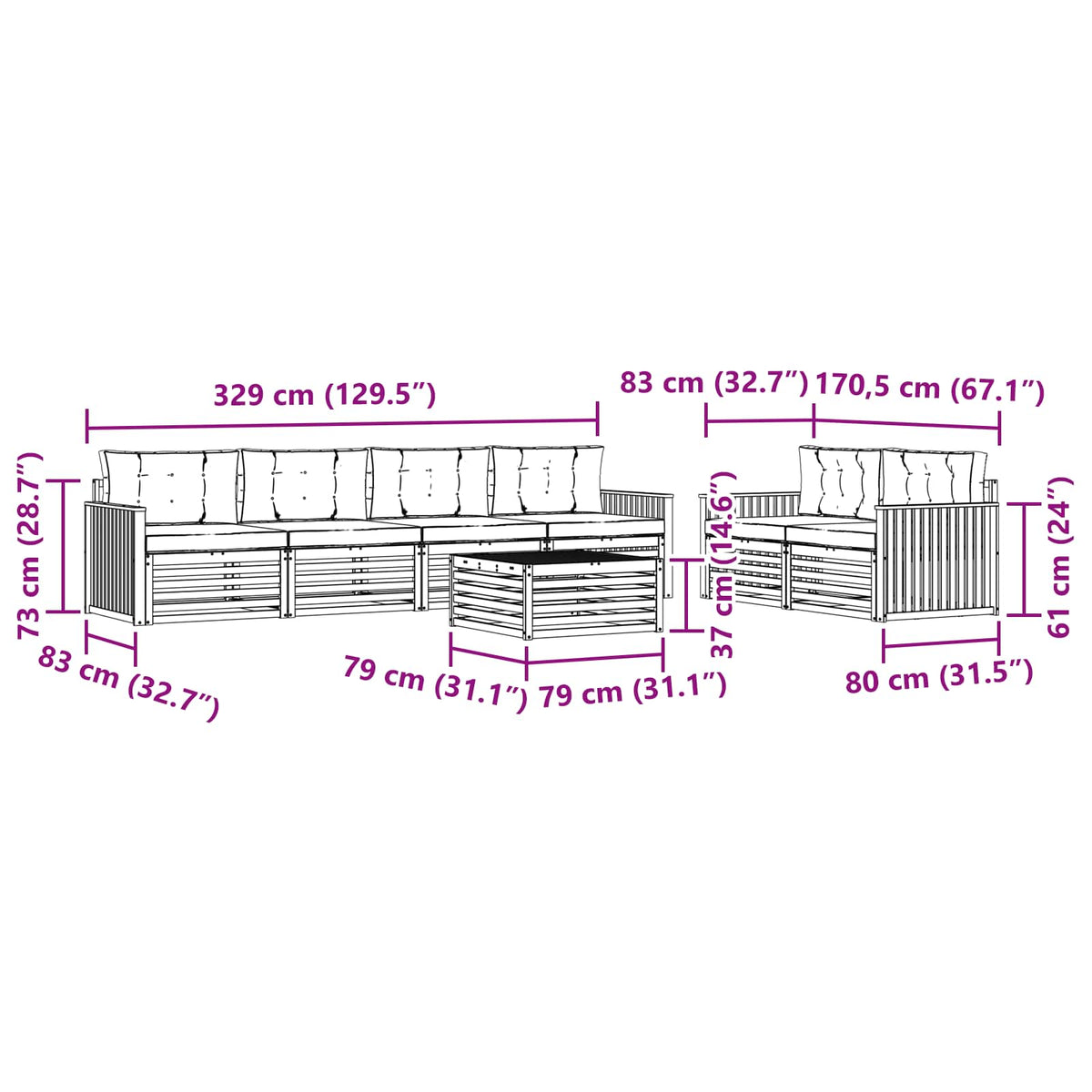 Set vanjskih sofa 7 kom. Bijela i krem Čvrsto drvo akacije