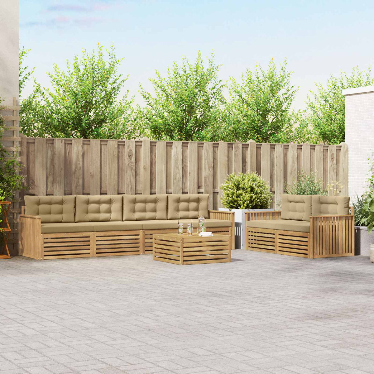 Set vanjskih sofa 7 kom. Bijela i bež Čvrsto drvo akacije