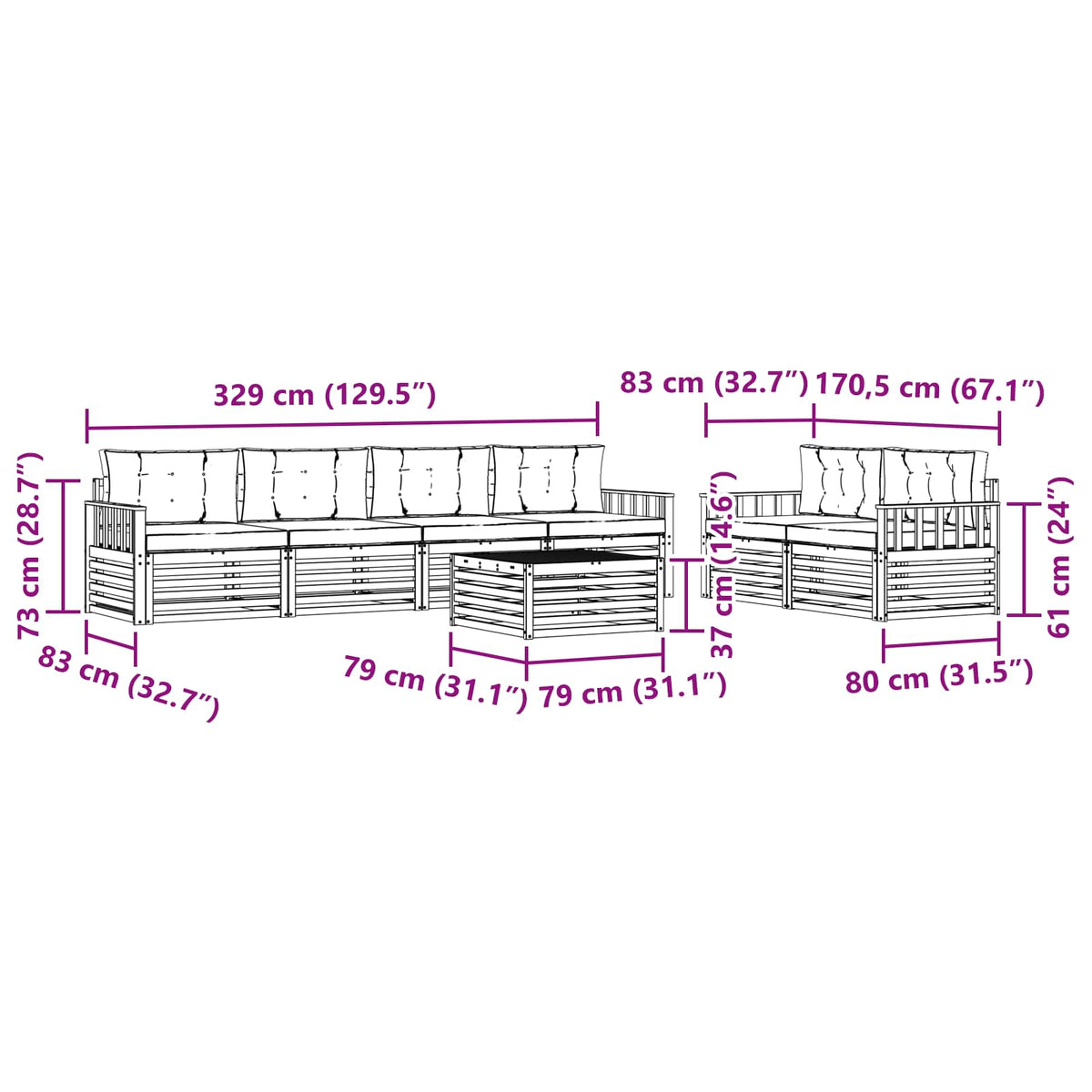 Set vanjskih sofa 7 kom. Bijela i bež Čvrsto drvo akacije