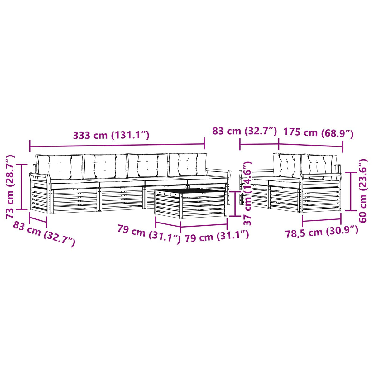 Set vanjskih sofa 7 kom. Bijela i krem Čvrsto drvo akacije