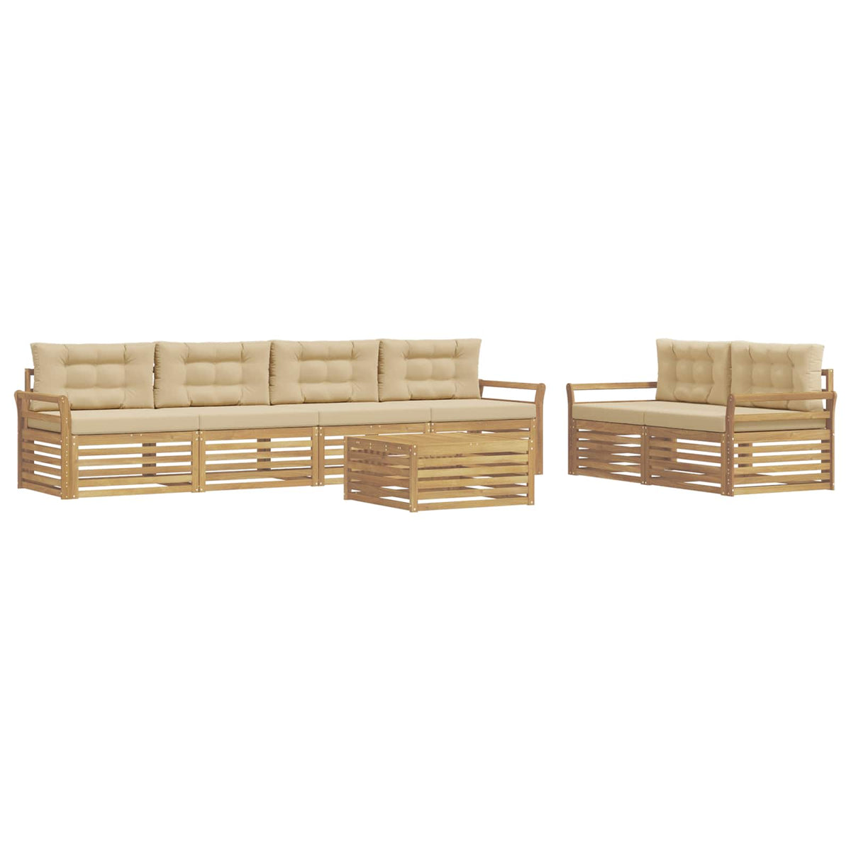Set vanjskih sofa 7 kom. Bijela i bež Čvrsto drvo akacije