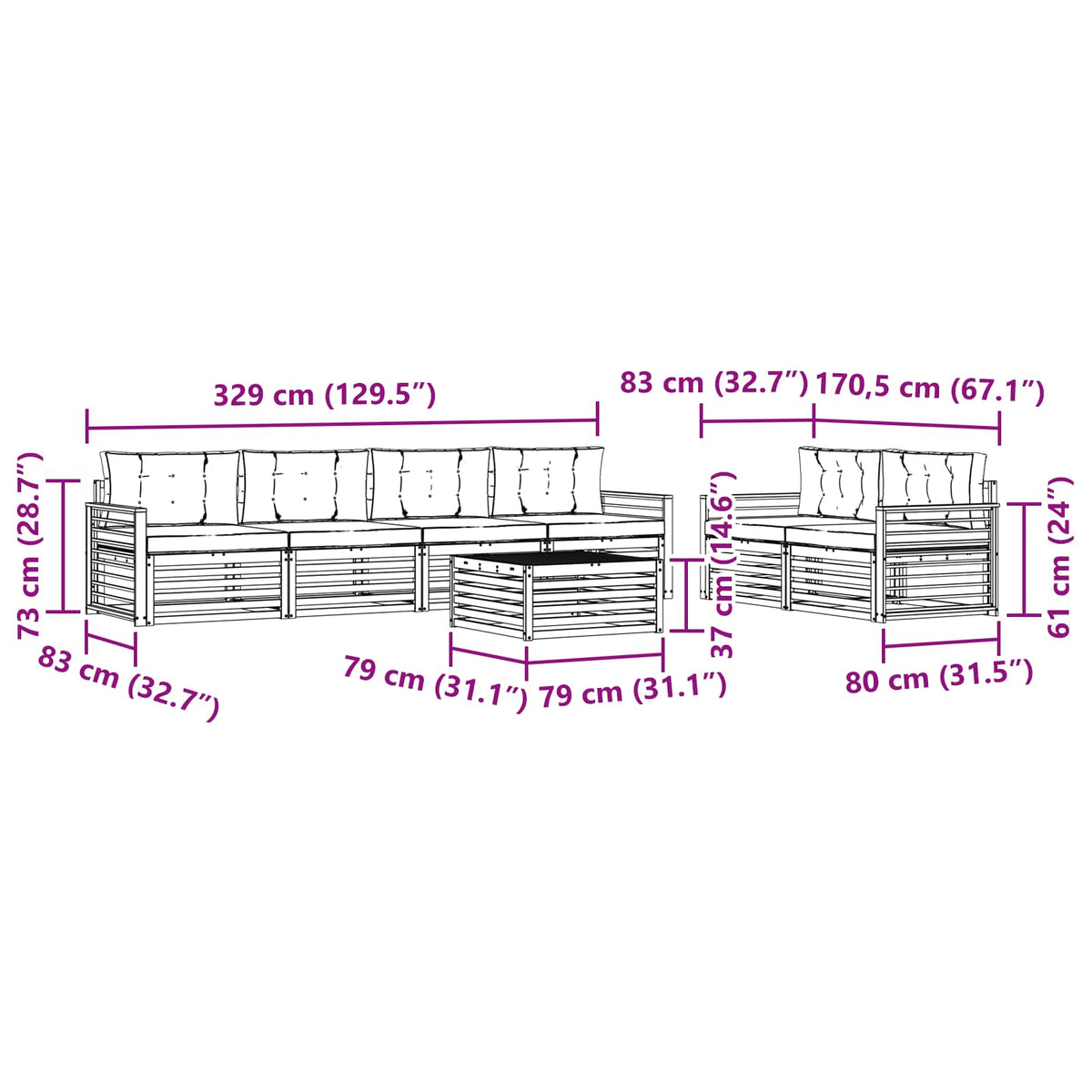 Set vanjskih sofa 7 kom. Bijela i antracit Poliester 79 x 79 x 37 cm