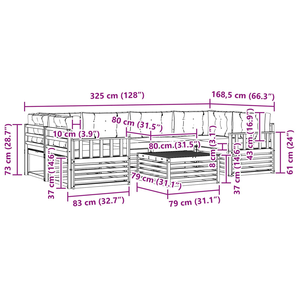 Set vanjskih sofa 7 kom. Bijela i svjetlosiva Poliester 79 x 79 x 37 cm