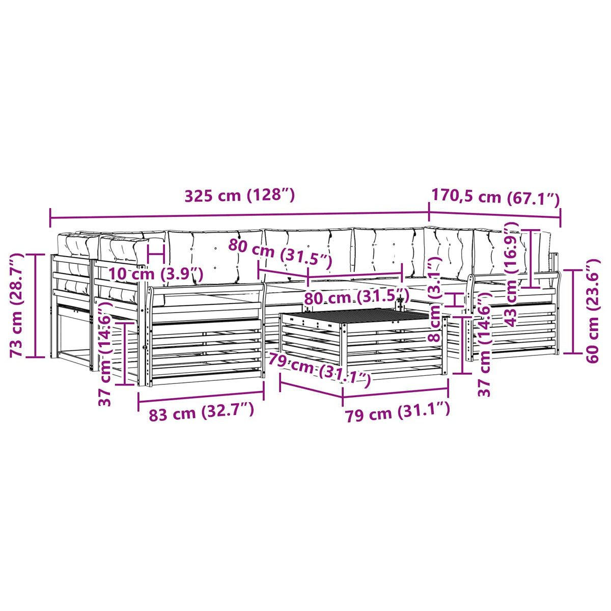 Set vanjskih sofa 7 kom. Bijela i krem
