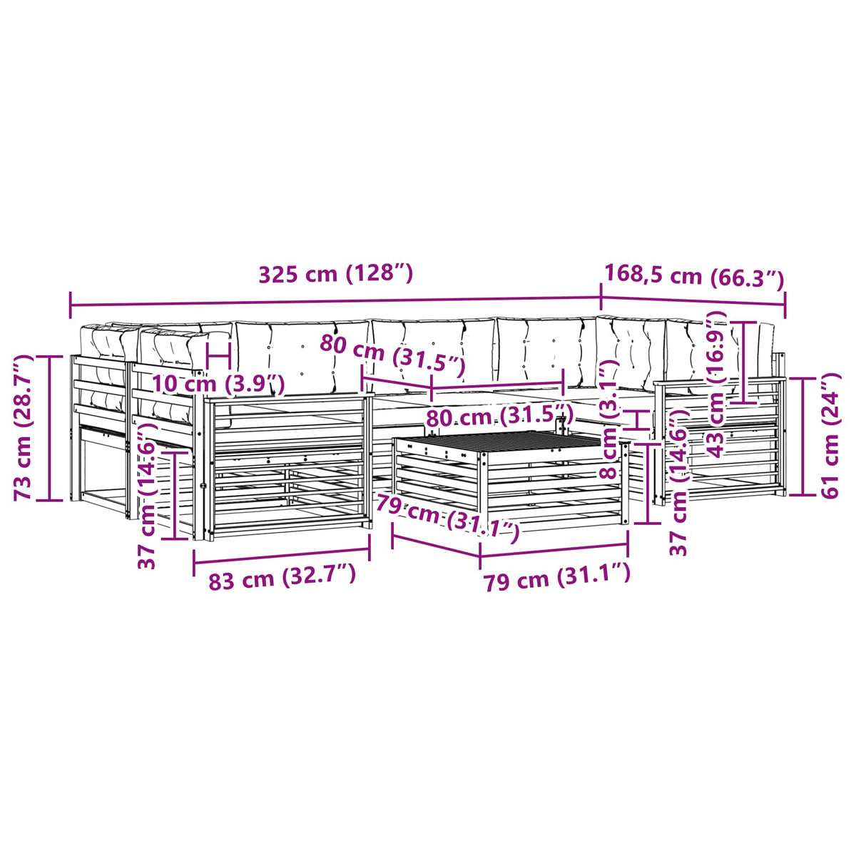 Set vanjskih sofa 7 kom. Bijela i svjetlosiva Poliester 79 x 79 x 37 cm