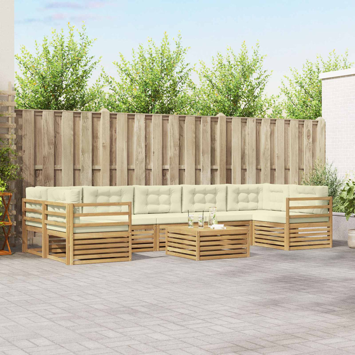 Set vanjskih sofa 8 kom. Bijela i krem Čvrsto drvo akacije