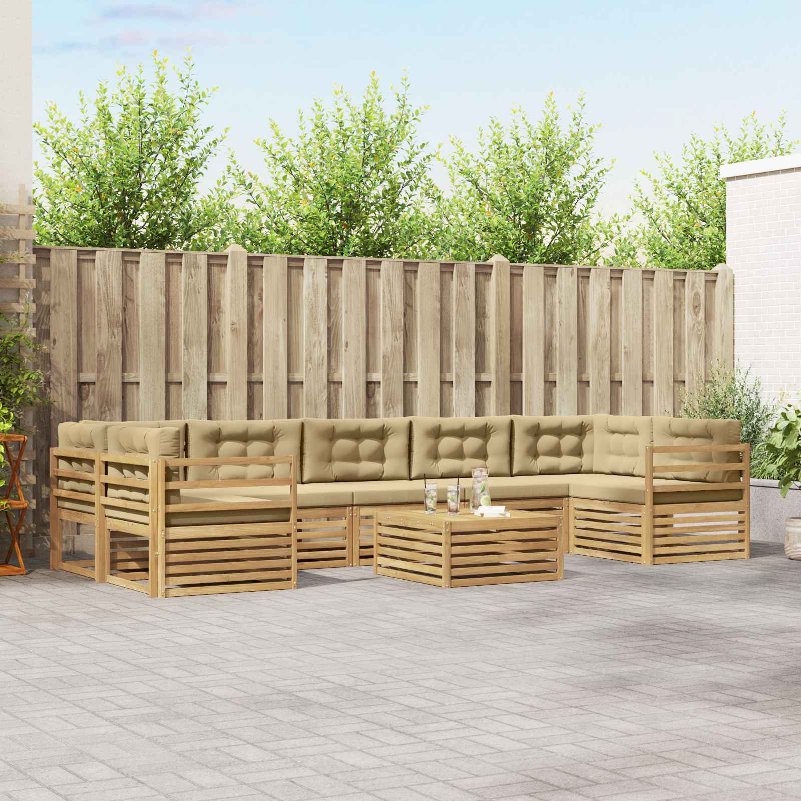 Set vanjskih sofa 8 pcs Bijela i bež Čvrsto drvo akacije