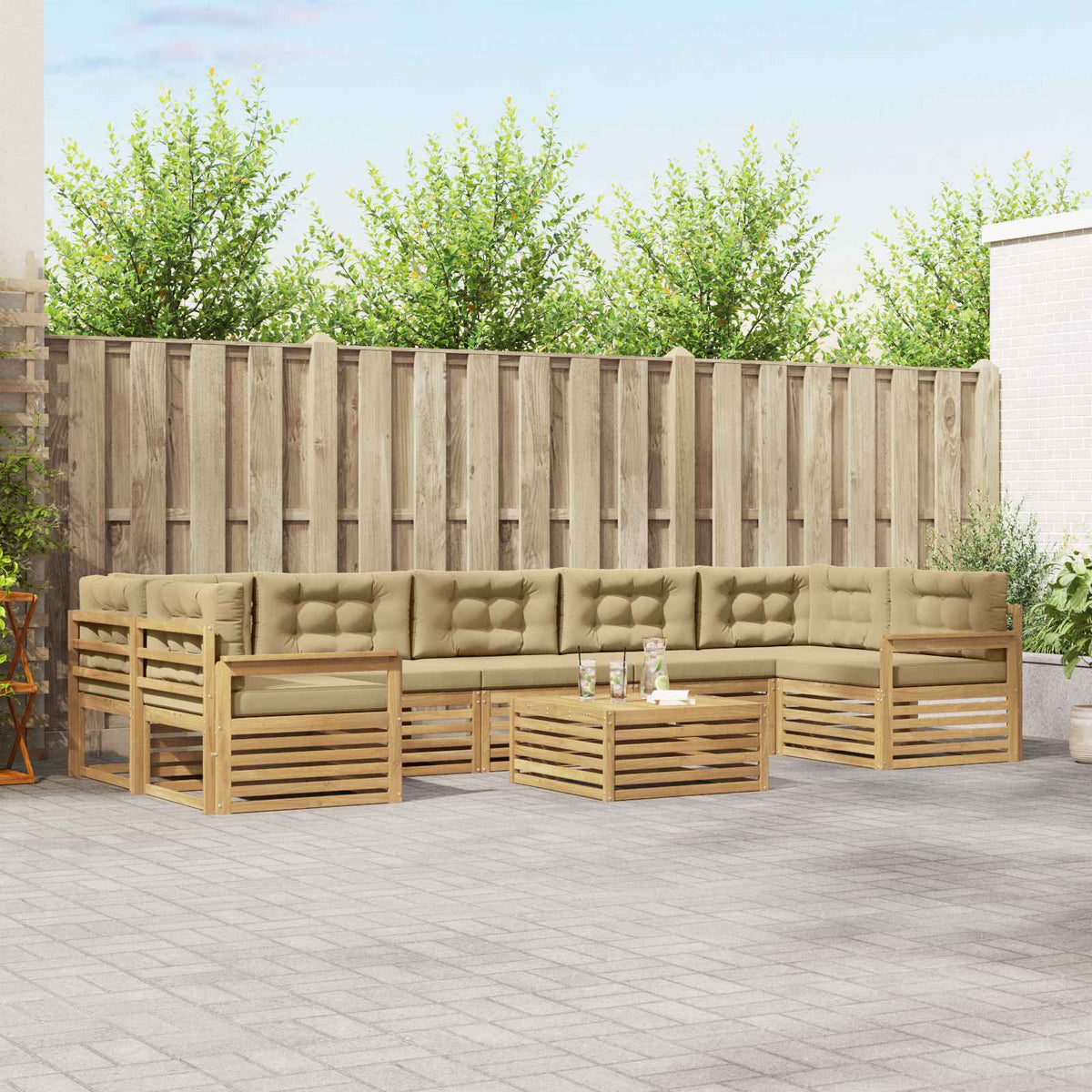 Set vanjskih sofa 8 kom. Bijela i bež Čvrsto drvo akacije