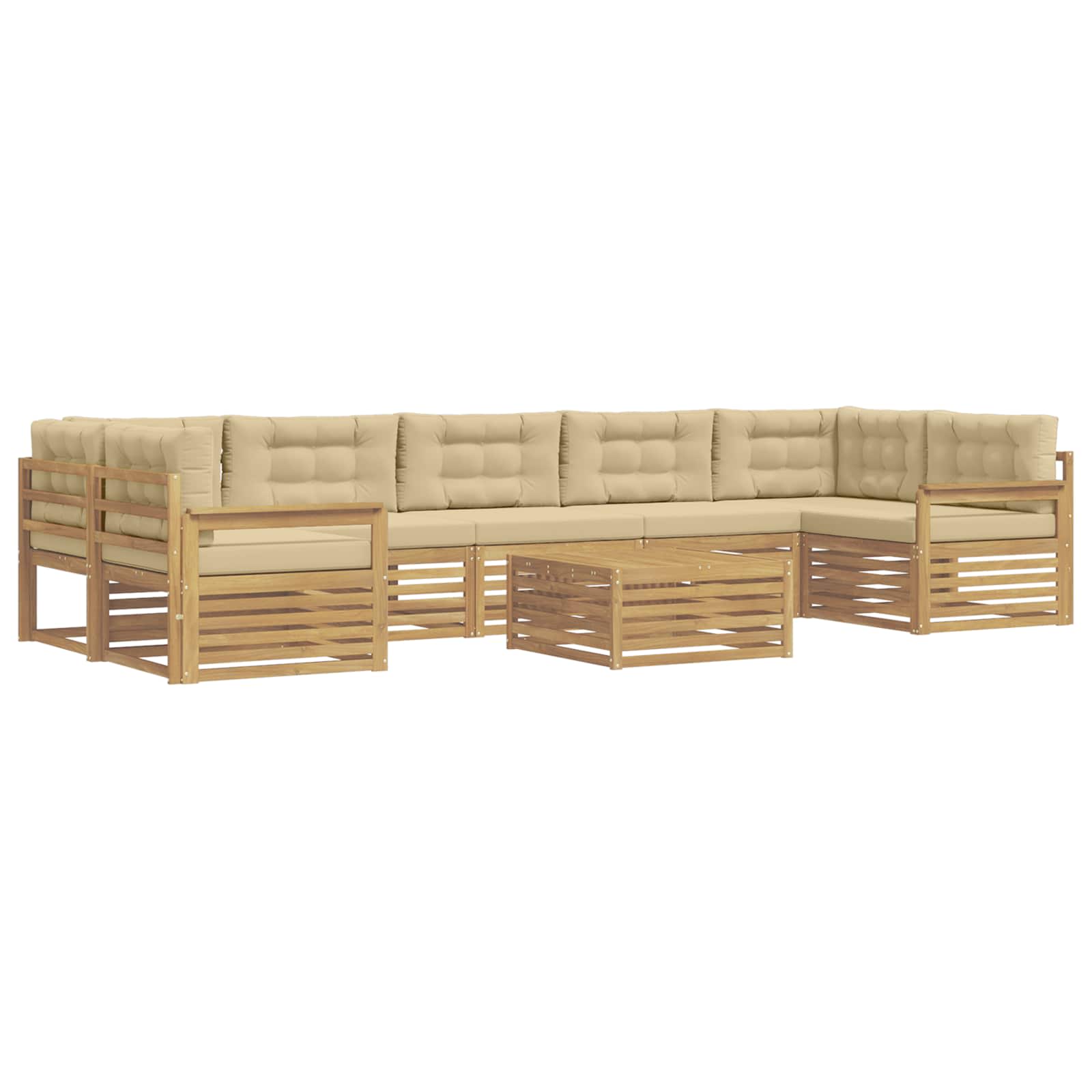 Set vanjskih sofa 8 pcs Bijela i bež Čvrsto drvo akacije