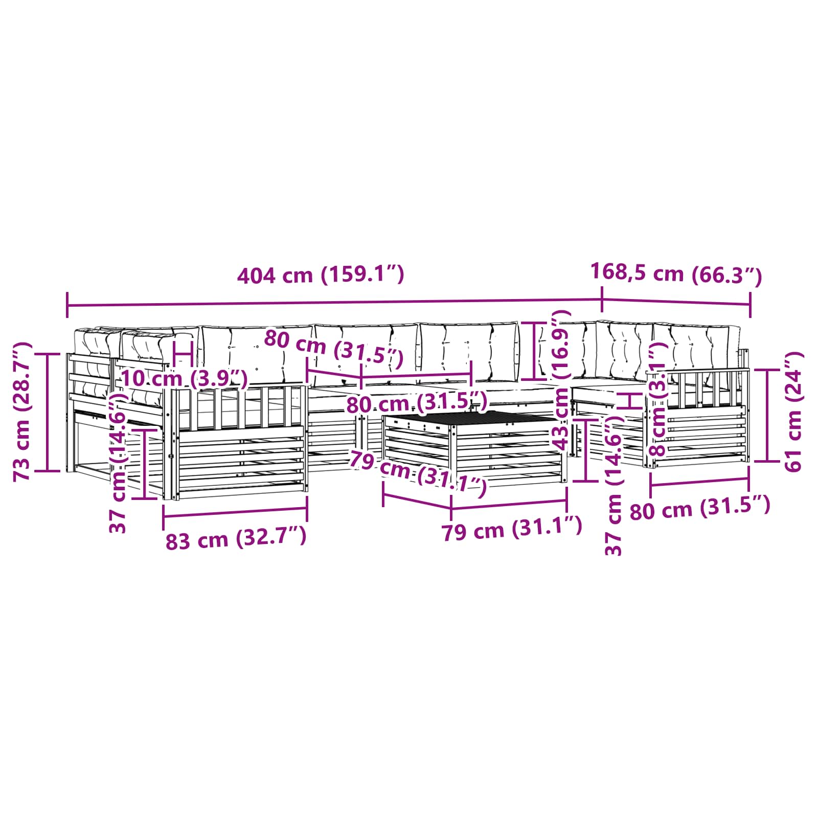 Set vanjskih sofa 8 pcs Bijela i bež Čvrsto drvo akacije