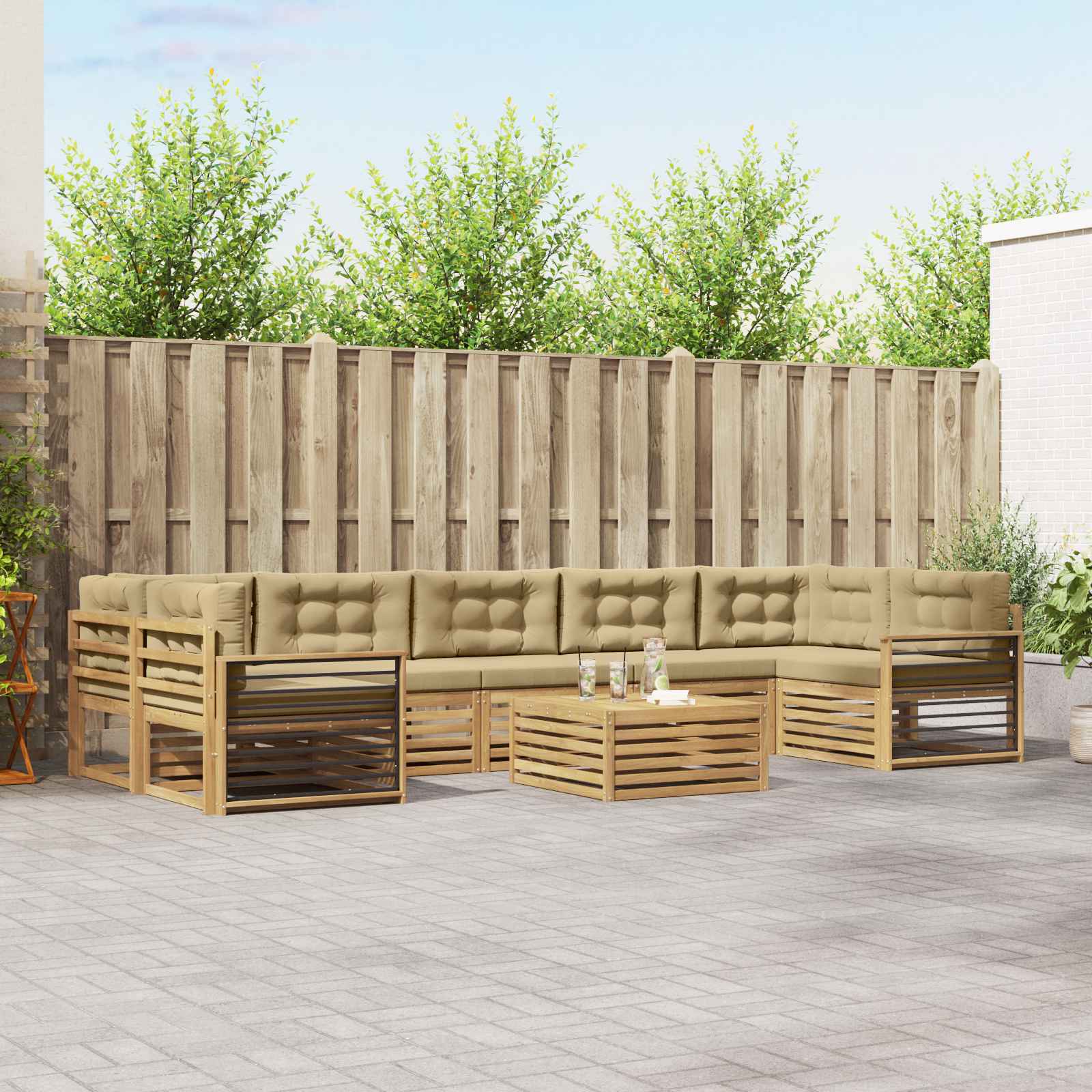 Set vanjskih sofa 8 pcs Bijela i bež Čvrsto drvo akacije