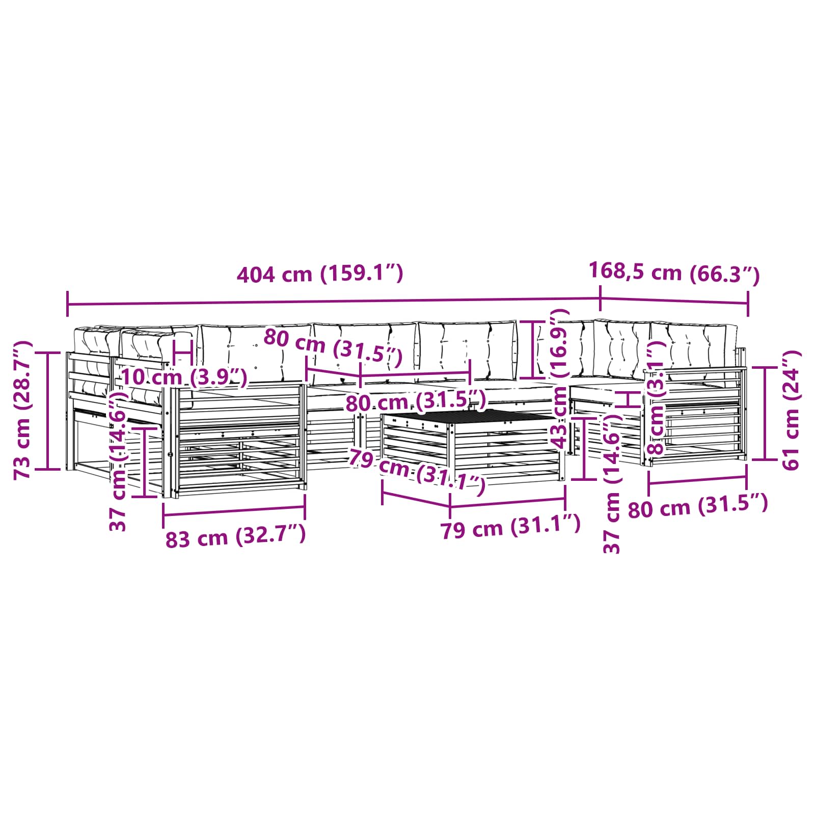 Set vanjskih sofa 8 pcs Bijela i bež Čvrsto drvo akacije
