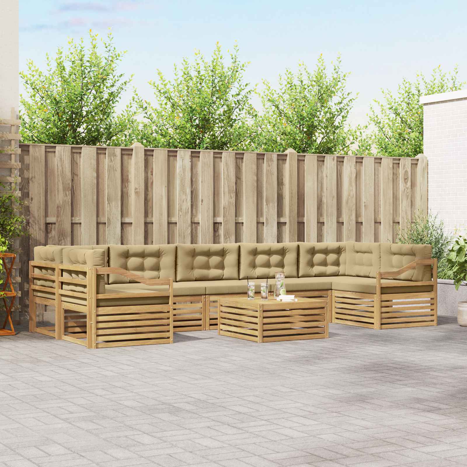 Set vanjskih sofa 8 pcs Bijela i bež Čvrsto drvo akacije