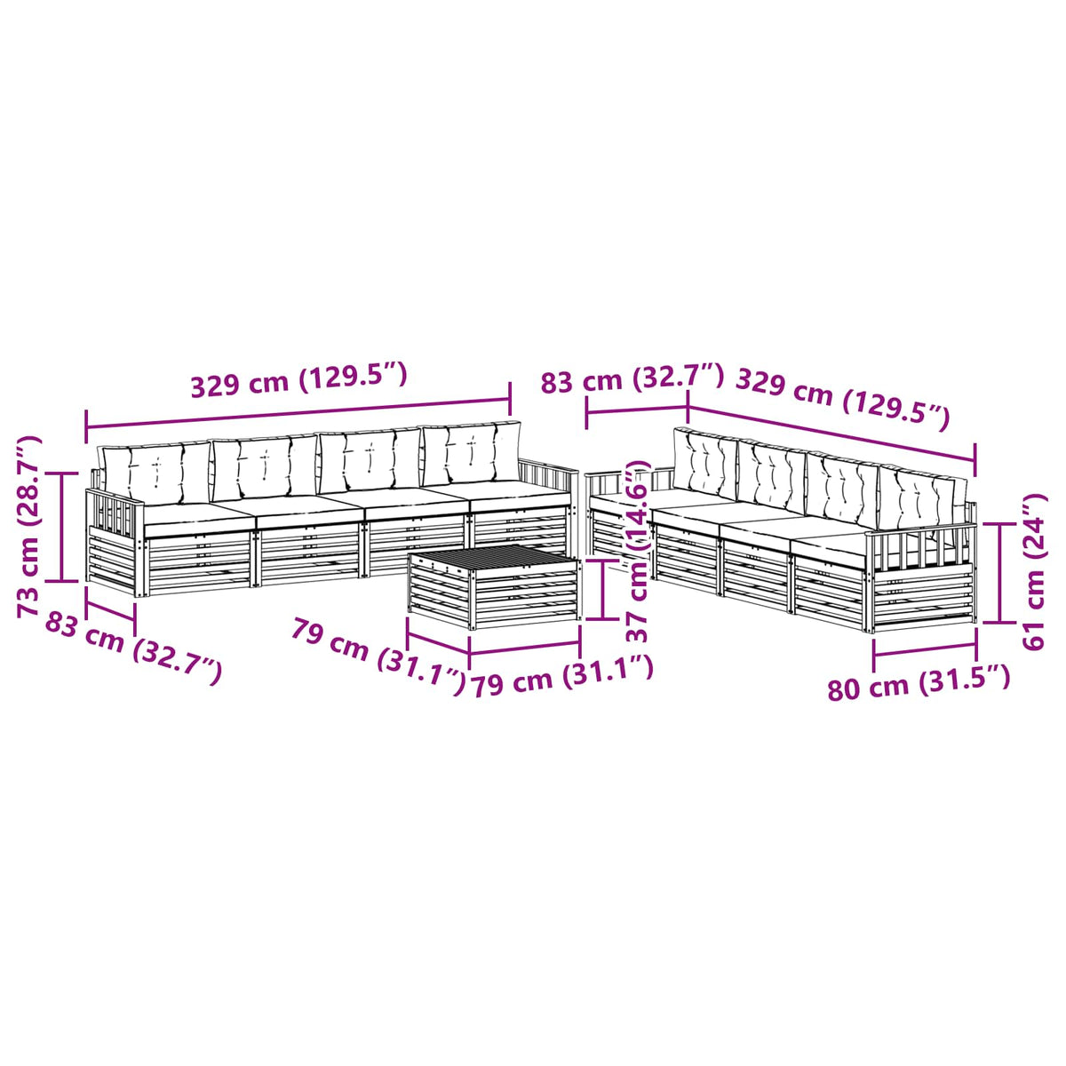 Set vanjskih sofa 9 kom. Bijela i krem Poliester 79 x 79 x 37 cm