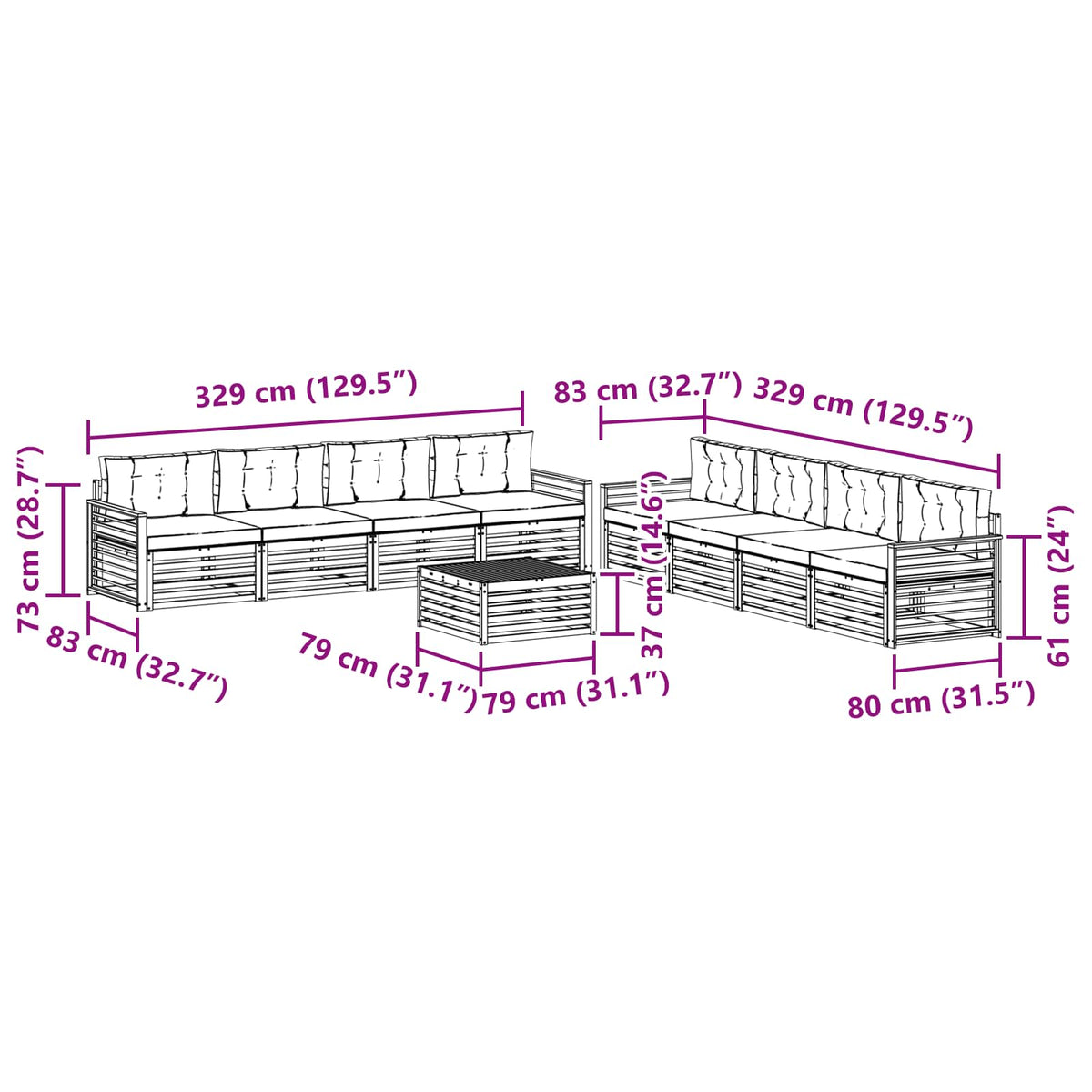 Set vanjskih sofa 9 kom. Bijela i antracit Poliester 79 x 79 x 37 cm
