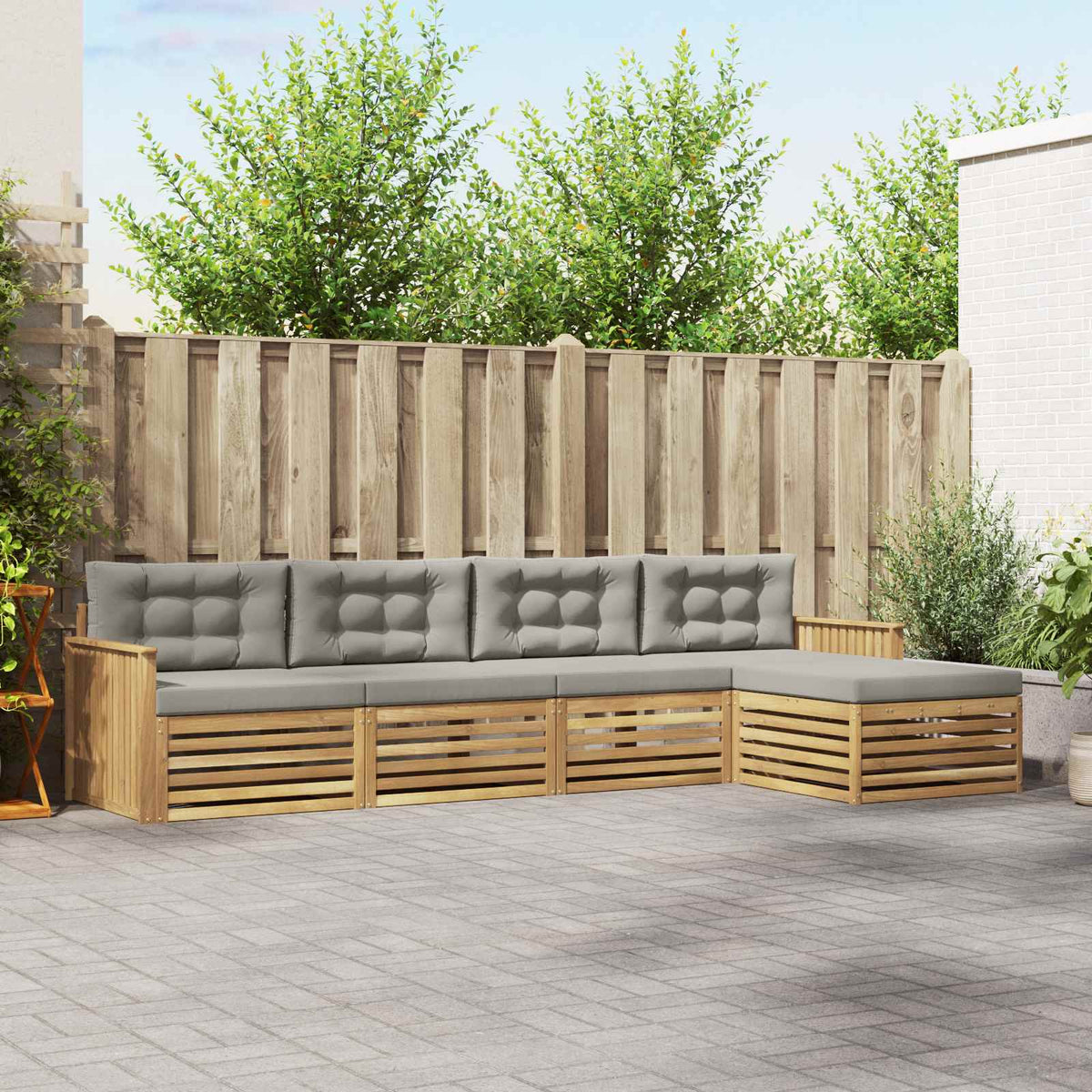Set vanjskih sofa 5 kom. Bijela i svjetlosiva 329 x 162,5 x 73 cm