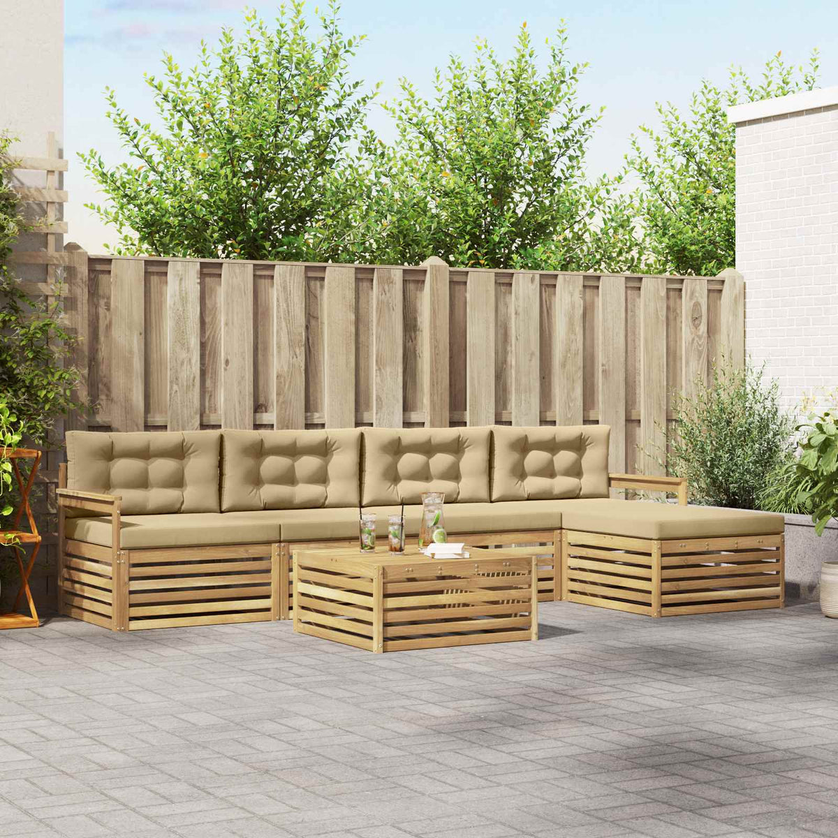 Set vanjskih sofa 7 kom. Bijela i bež Poliester Smeđa 79 x 79 x 37 cm
