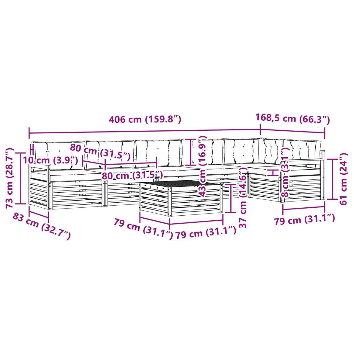 Set vanjskih sofa 7 kom. Bijela i bež Smeđa 79 x 79 x 37 cm