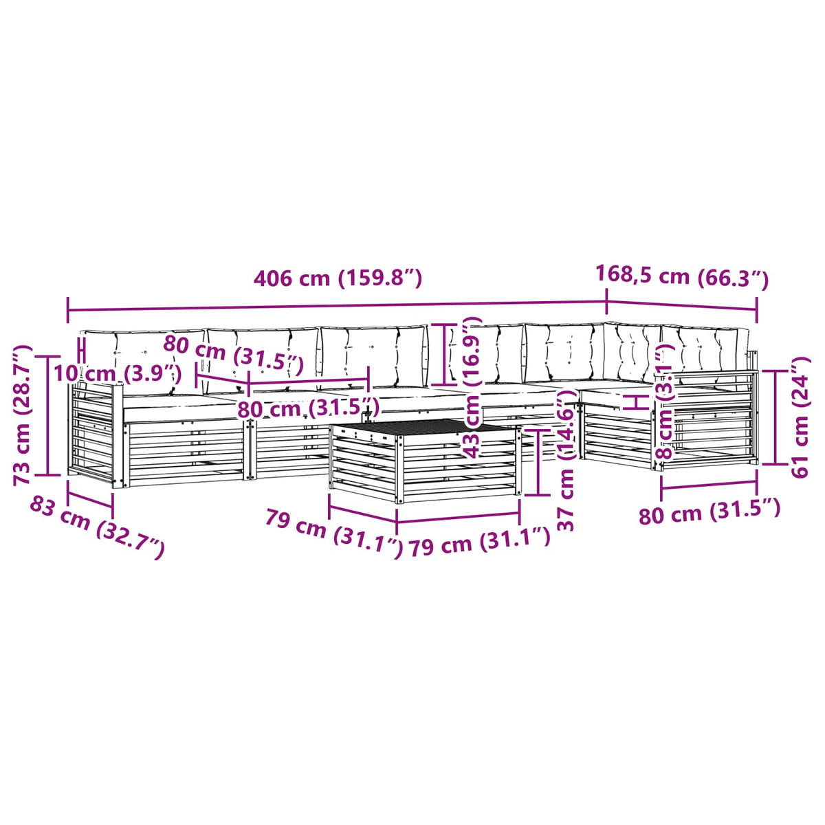 Set vanjskih sofa 7 kom. Bijela i antracit Smeđa 79 x 79 x 37 cm