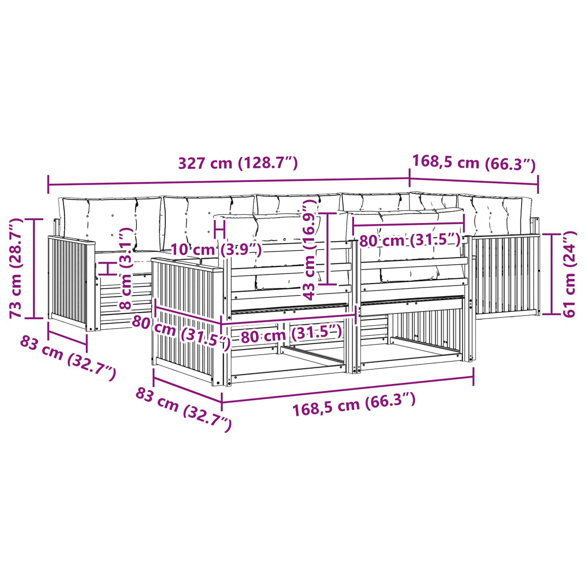 Set vanjskih sofa 7 kom. Bijela i krem Poliester Smeđa 327 x 168,5 x 73 cm