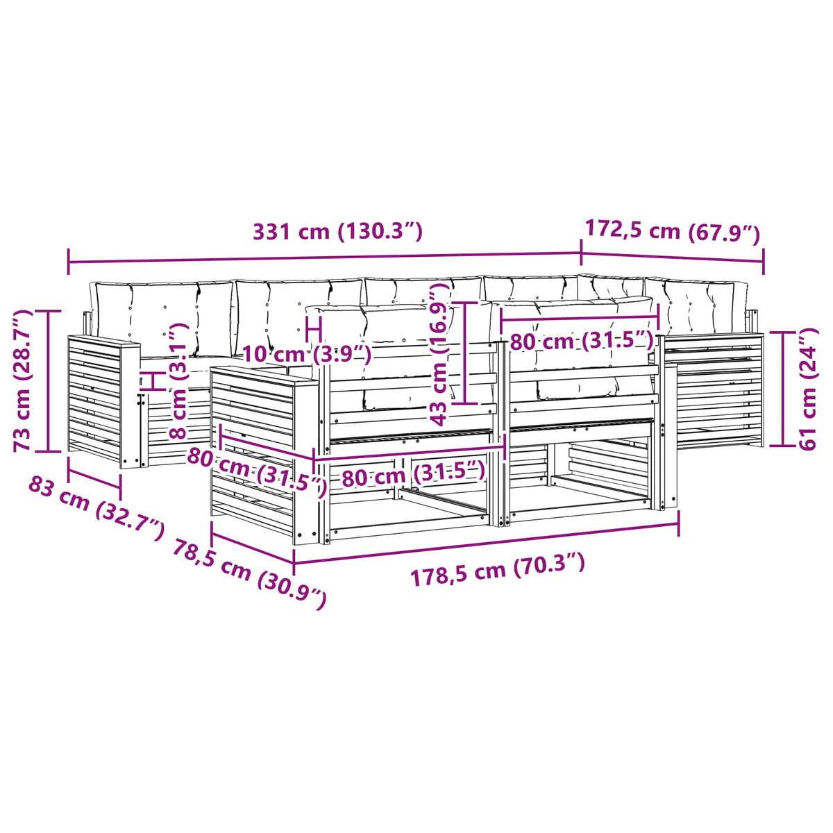Set vanjskih sofa 7 kom. Bijela i antracit Poliester Smeđa 331 x 172,5 x 73 cm