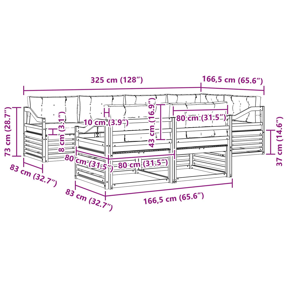 Set vanjskih sofa 7 kom. Bijela i antracit Poliester Smeđa 325,5 x 166,5 x 73 cm