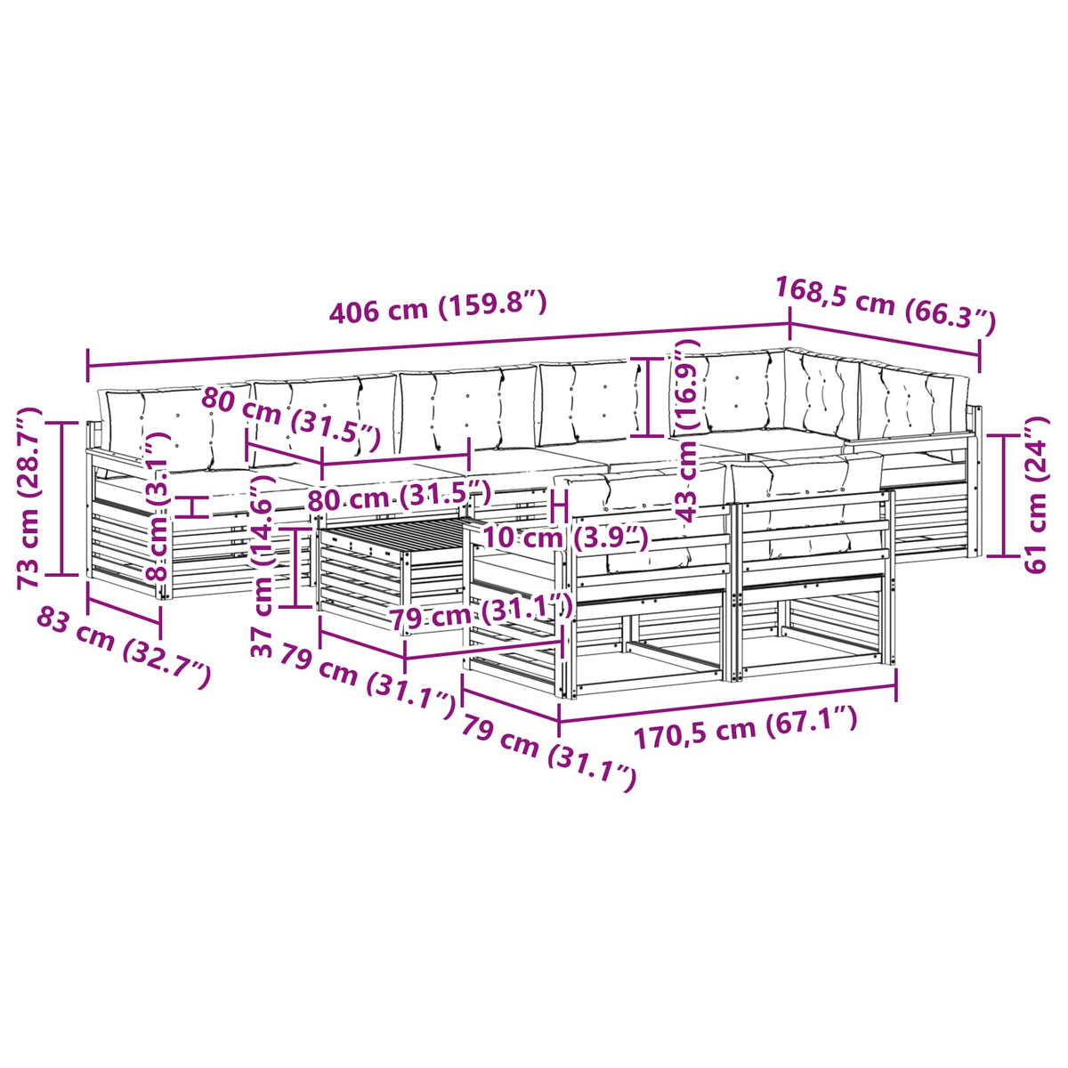 Set vanjskih sofa 9 kom. Bijela i bež Poliester 79 x 79 x 37 cm