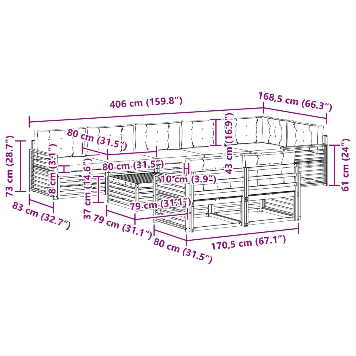 Set vanjskih sofa 9 kom. Bijela i bež Poliester 79 x 79 x 37 cm