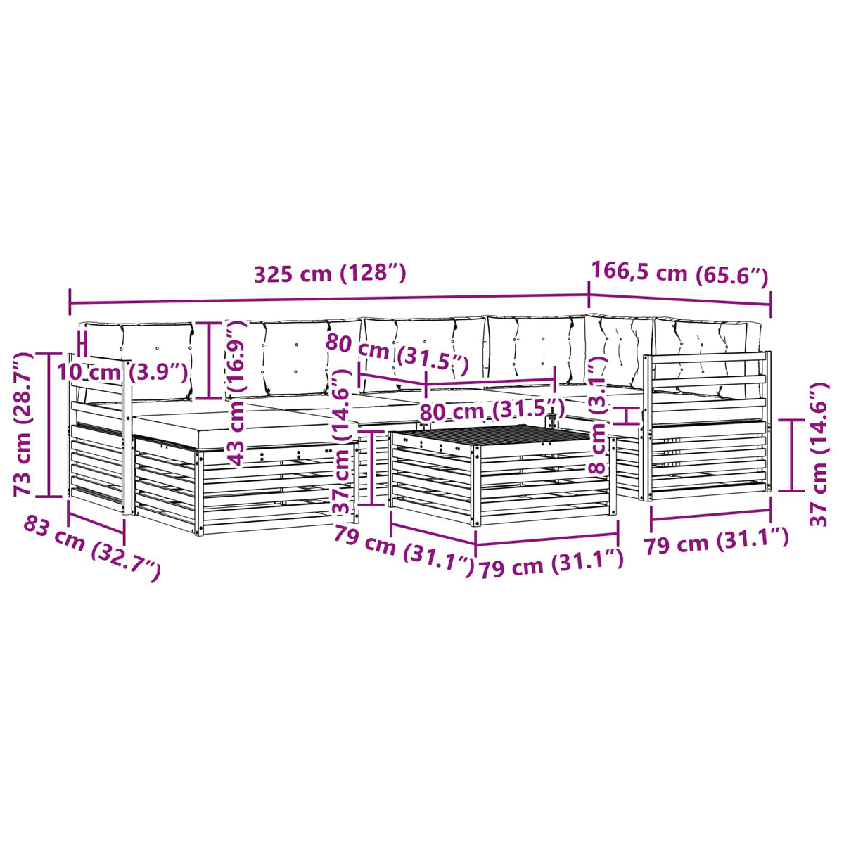 Set vanjskih sofa 7 kom. Bijela i svjetlosiva Smeđa 79 x 79 x 37 cm