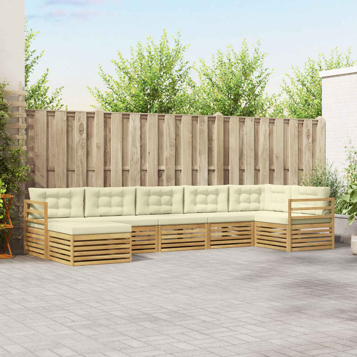 Set vanjskih sofa 7 kom. Bijela i krem Smeđa 404 x 166,5 x 73 cm