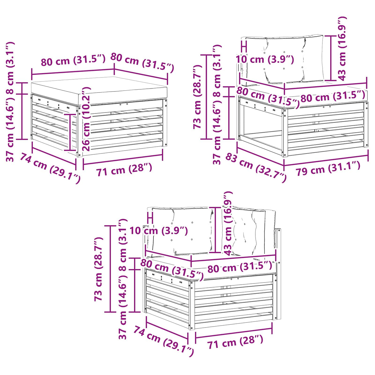 Set vanjskih sofa 7 kom. Bijela i antracit Smeđa 406 x 168,5 x 73 cm