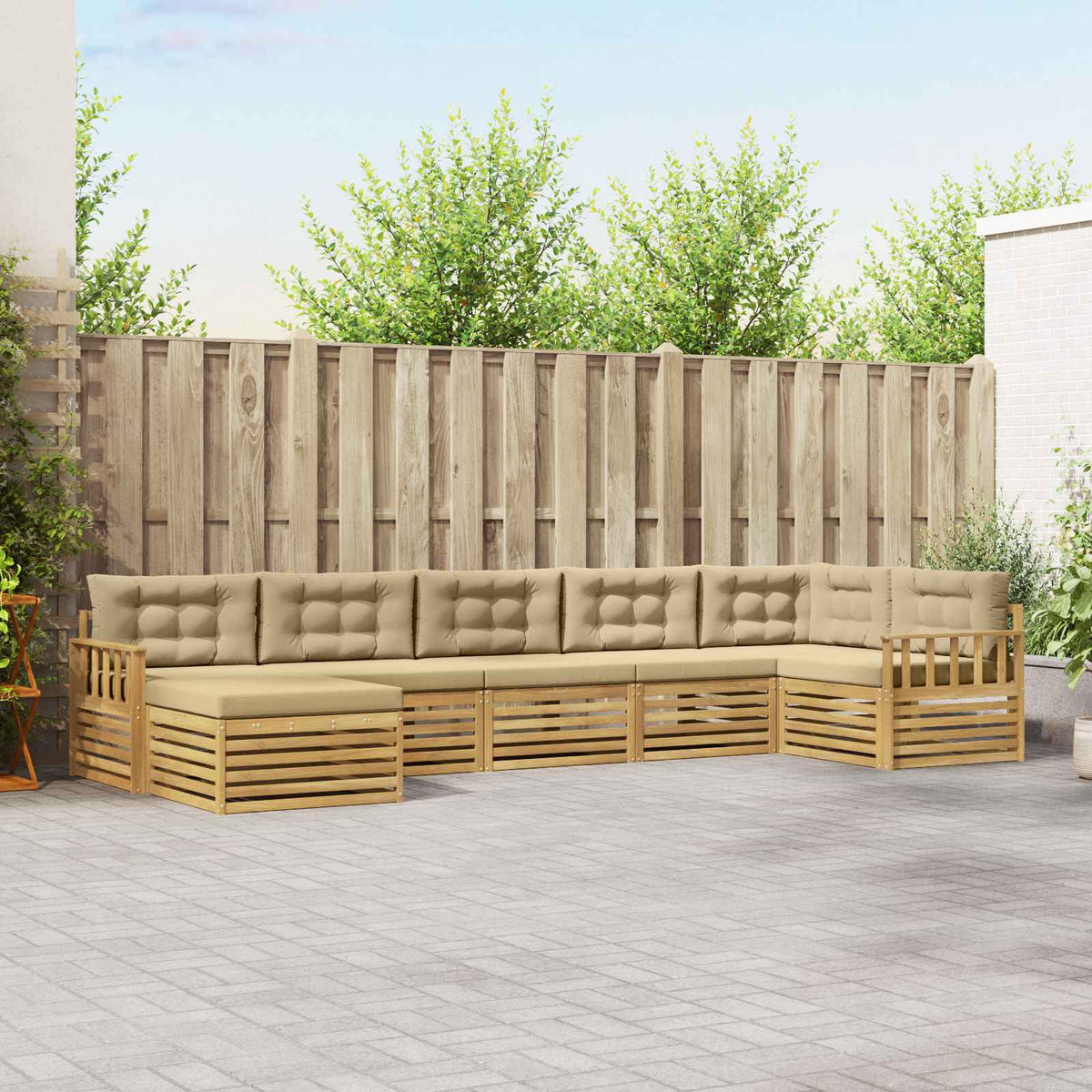 Set vanjskih sofa 7 kom. Bijela i bež Smeđa 406 x 168,5 x 73 cm