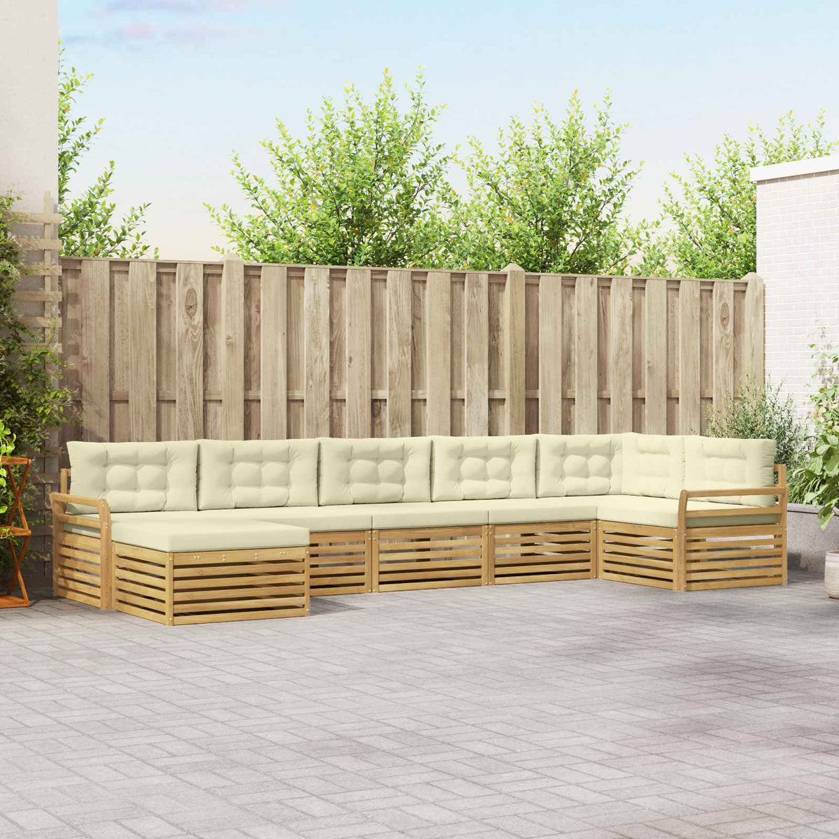 Set vanjskih sofa 7 kom. Bijela i krem Smeđa 408 x 170,5 x 73 cm