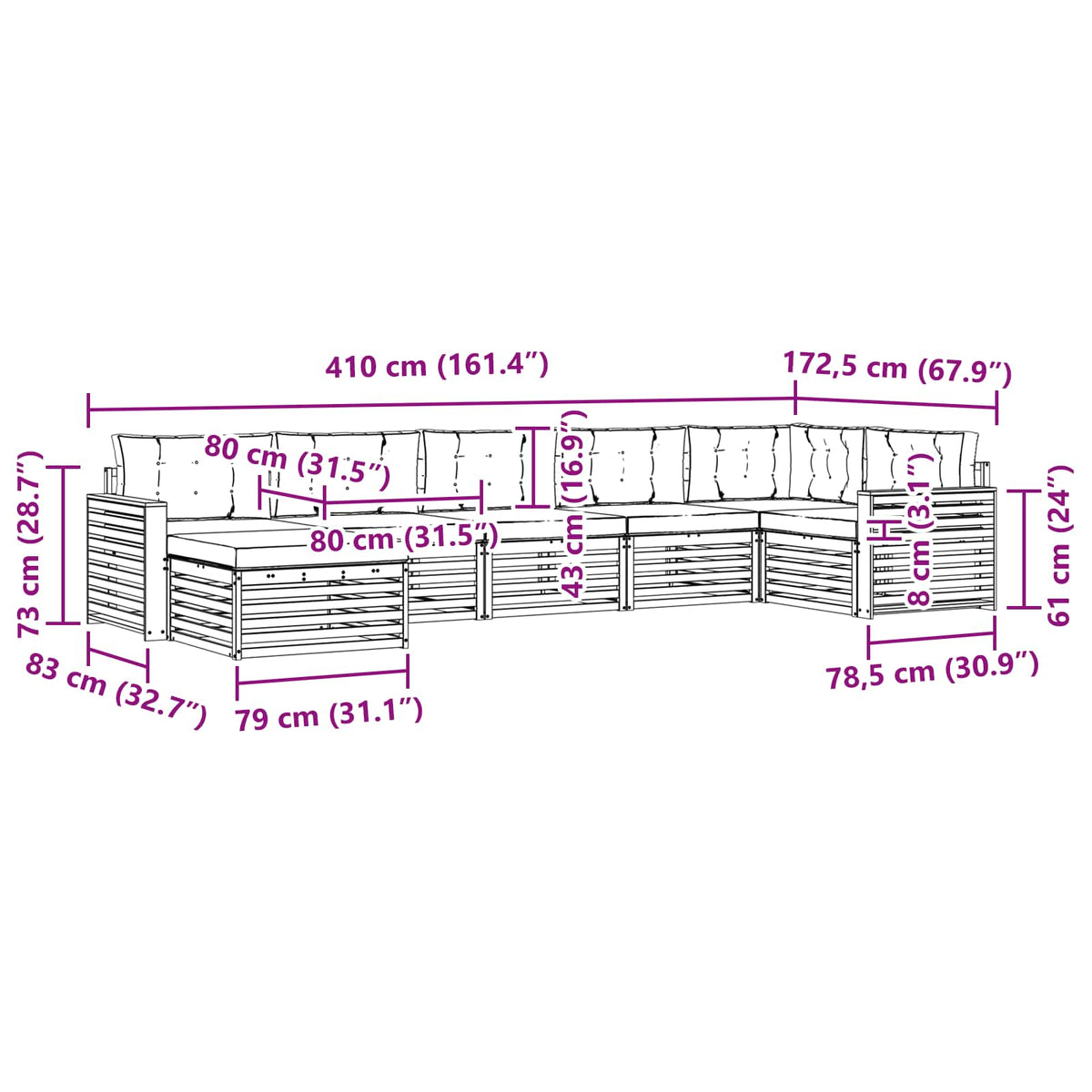 Set vanjskih sofa 7 kom. Bijela i bež Smeđa 410 x 172,5 x 73 cm