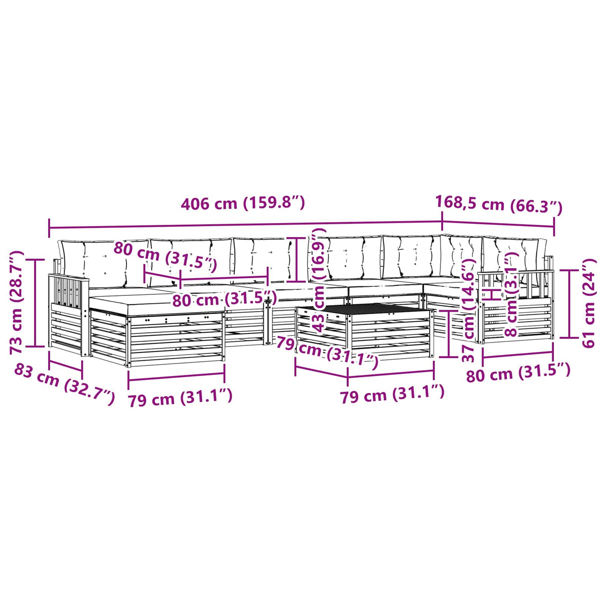 Set vanjskih sofa 8 kom. Bijela i antracit Smeđa 79 x 79 x 37 cm