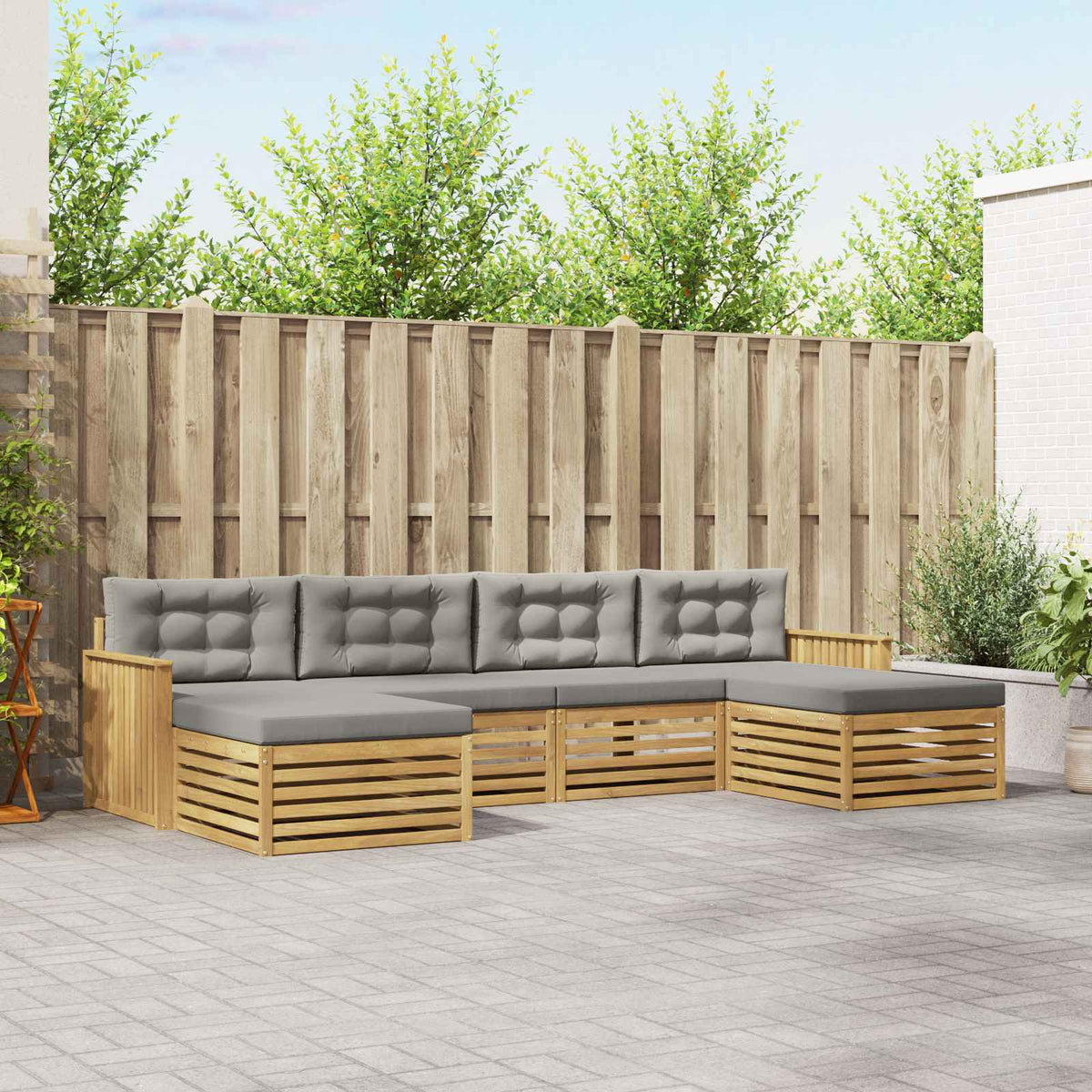 Set vanjskih sofa 6 kom. Bijela i svjetlosiva 329 x 162,5 x 73 cm